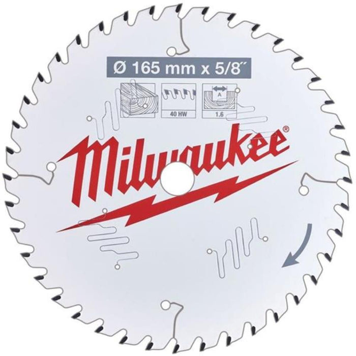 Milwaukee 165mm x 15.87mm x 40 Tooth Circular Saw Blade