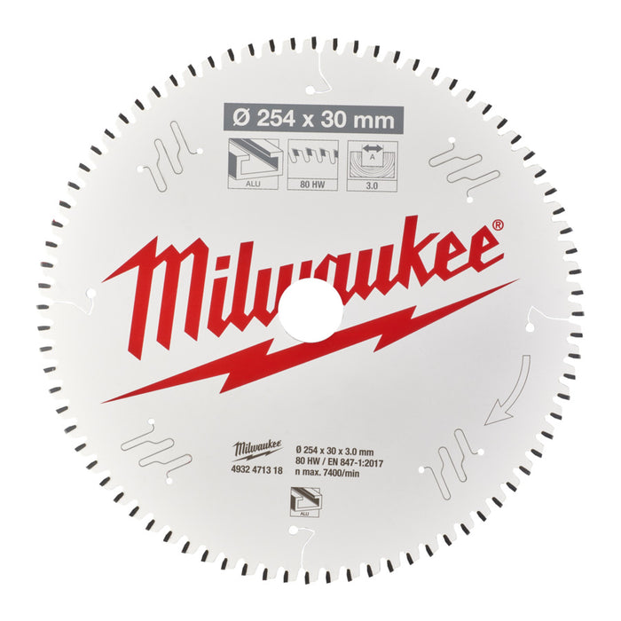 Milwaukee 4932471318 254mm x 30mm 80T Aluminium Mitre Saw Blade