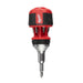 Red and black Milwaukee screwdriver with interchangeable bits on a white background