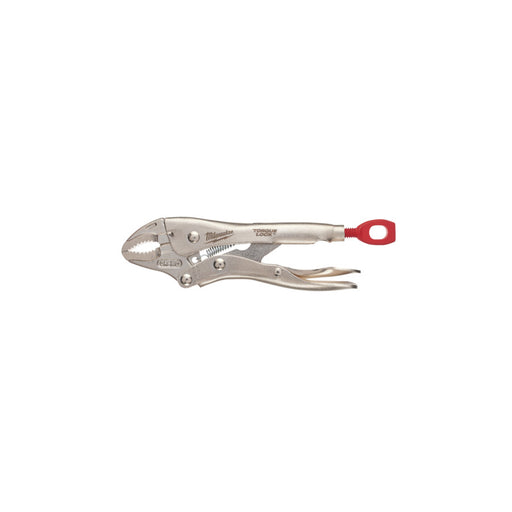 Locking pliers with a red handle on a white background