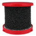 Black foam filter with red housing on a white background