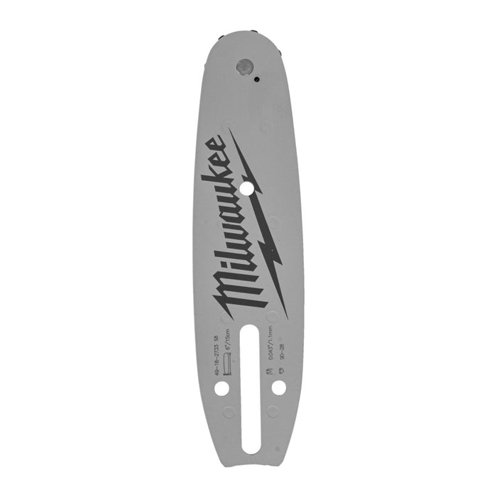 Milwaukee chainsaw guide bar a white background