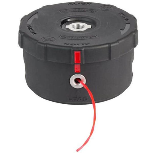 Black trimmer reel with red line on a white background