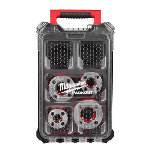 Milwaukee tool case alloy die heads with clear compartments on a white background