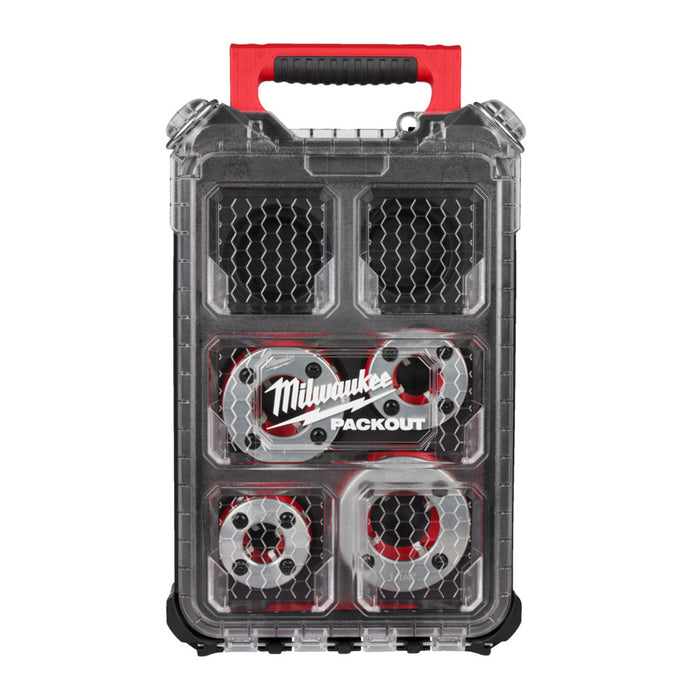 Milwaukee tool case alloy die heads with clear compartments on a white background