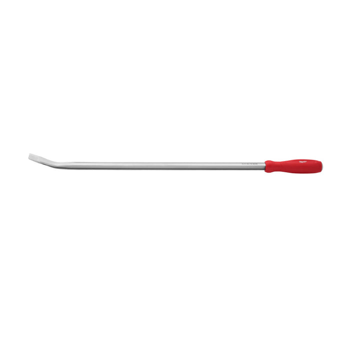 Metal crowbar with a red handle on a white background