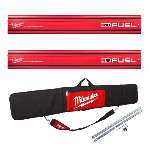 Milwaukee M18 guide rail kit with carrying case and accessories on a white background