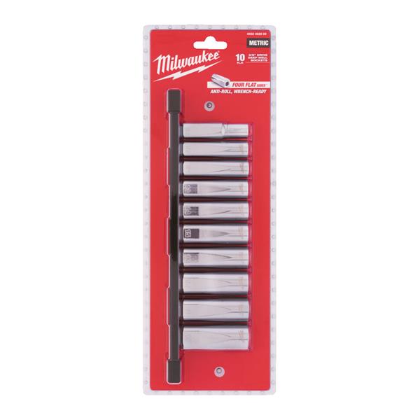 Milwaukee 4932492509 3/8in Drive Metric Deep Chrome Sockets 10 Piece