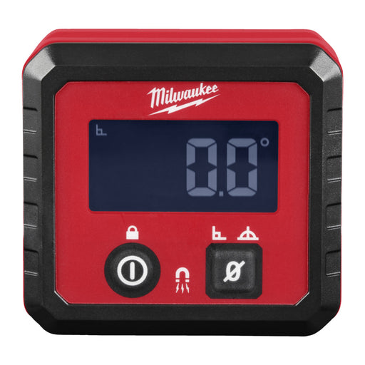 Red Milwaukee digital angle gauge on a white background