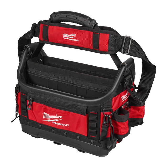 Red and black Milwaukee tool bag on a white background