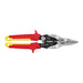 Pair of aviation snips with red and yellow handles on a white background