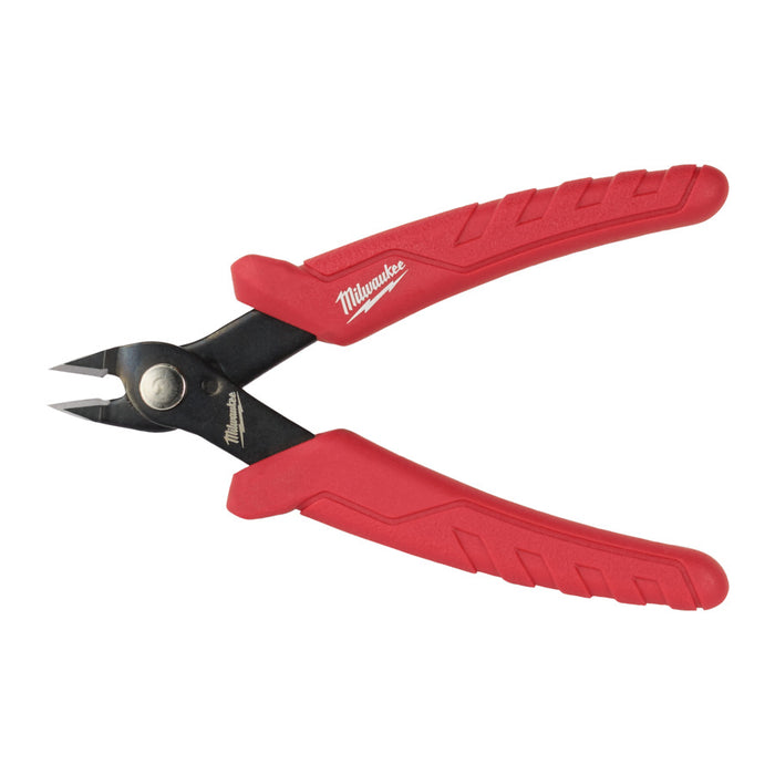 Red Milwaukee wire cutters on a white background