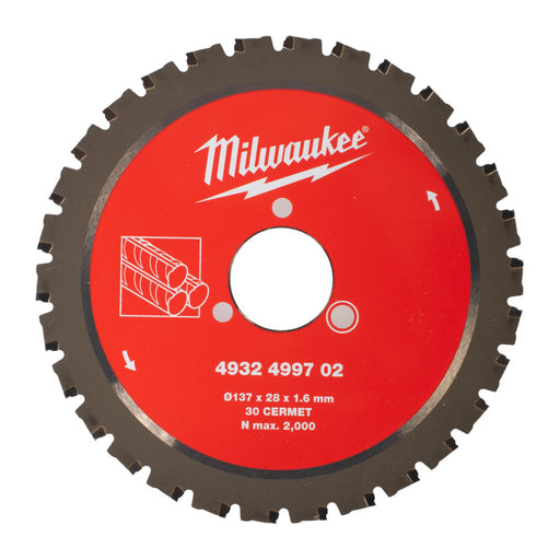 Circular saw blade with Milwaukee branding on a white background
