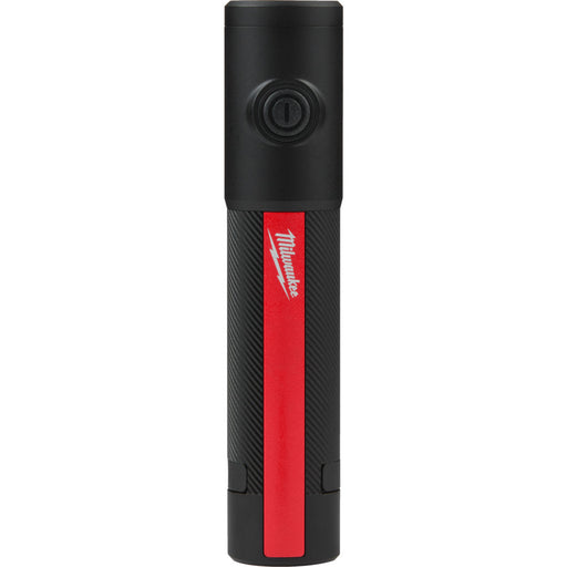 Black and red flashlight with Milwaukee logo on a white background