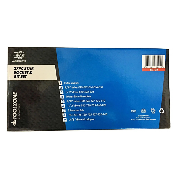 Toolzone 27pc 3/8" & 1/2" Star Bits & E Sockets
