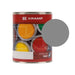 tin of kramp grey paint with a grey colour swatch circle