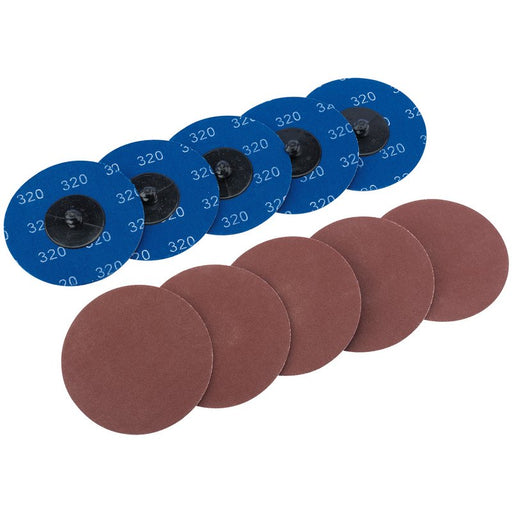 5 draper aluminium oxide sanding discs on a white background