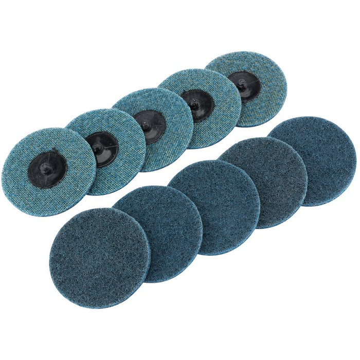 set of 5 blue polycarbide abrasive pads on a white background