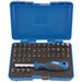 Screwdriver set with bits in a blue case on a white background