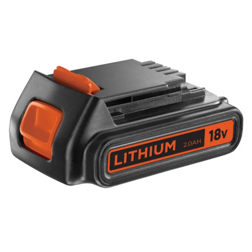 Lithium-ion battery pack with black and orange design on a white background