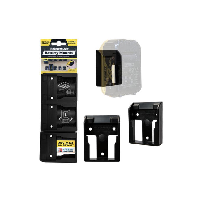 Stealth Mounts Dewalt 18v Black Battery Mounts (6 Pack) BM-DW20-BLK-6