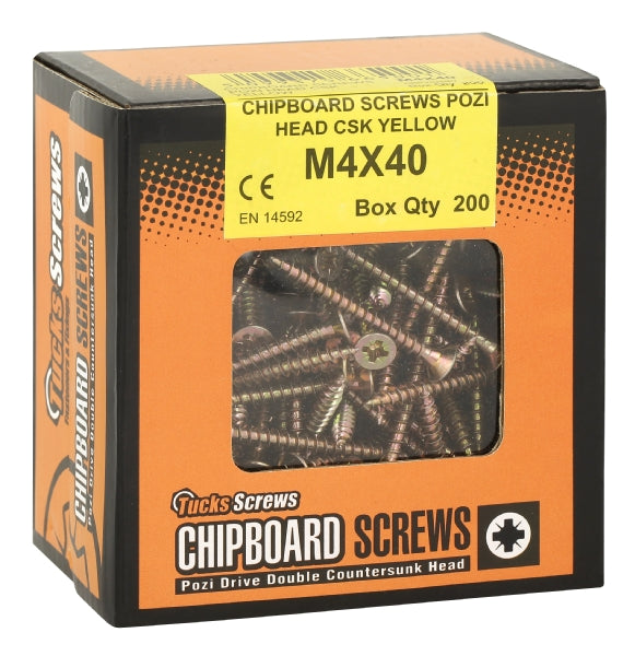 Tucks M5x70mm Yellow Pozi Chipboard Screws Part Thread (200)