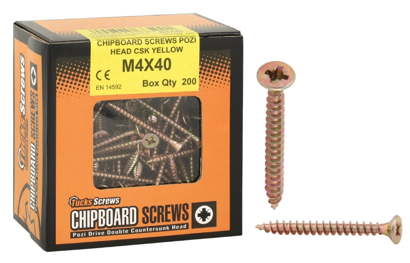 Tucks M5x50mm Yellow Pozi Chipboard Screws Part Thread (200)