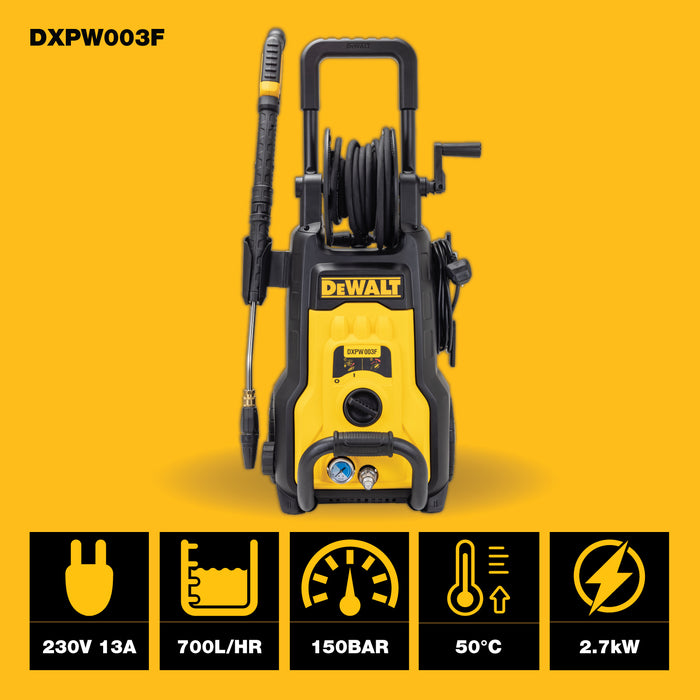 DeWalt DXPW003F 150bar 700L/hr 2.7kW High Pressure Washer with Hose Reel
