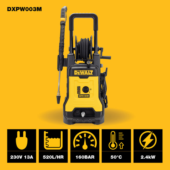 DeWalt DXPW003M 160bar 520L/hr 2.4kW High Pressure Washer with Hose Reel