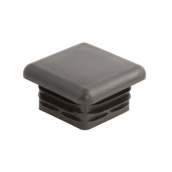 Black square plastic plug on a white background