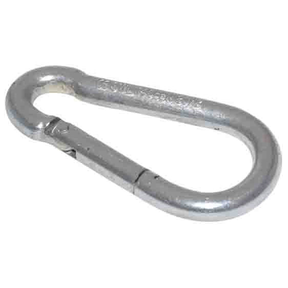 Metal carabiner on a white background