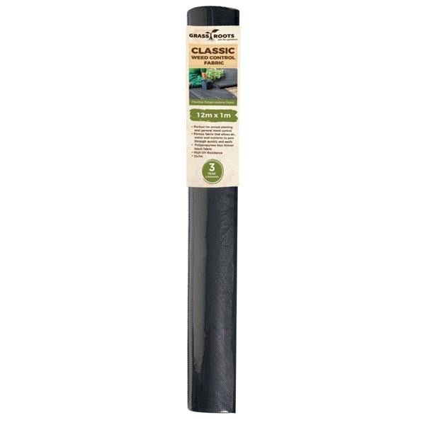 Grass Roots 12M x 1M Black Classic Weed Control Fabric
