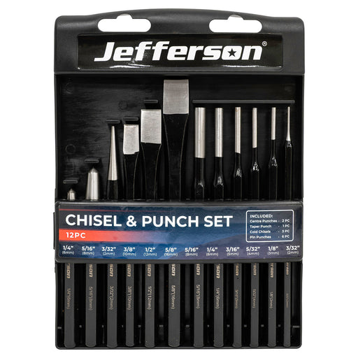 Jefferson chisel and punch set packaging on a white background