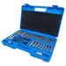 A blue plastic power bit set case shown open on a white background, containing multiple bits in molded compartments.