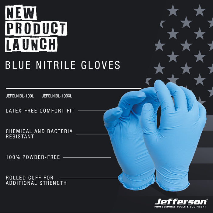 Jefferson L Box Blue Nitrile Gloves (Box of 100)