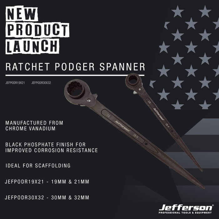 Jefferson 19 x 21mm Ratchet Podger Spanner