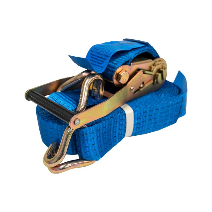 blue 5 ton ratchet strap on a white background
