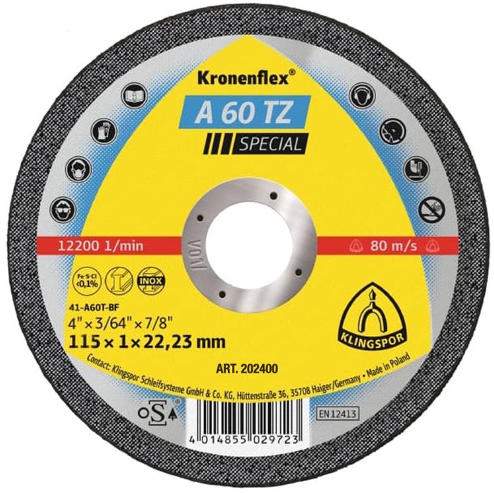 Klingspor A60 TZ Special 115 x 1mm Stainless Steel Cutting Disc