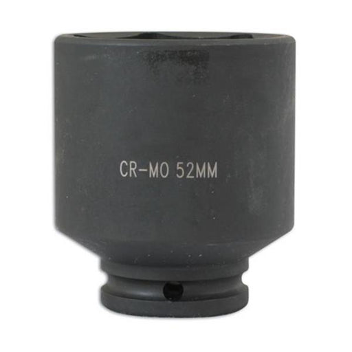 A black metal socket tool with the text 'CR-MO 52MM' printed in white on its side, shown against a plain white background.