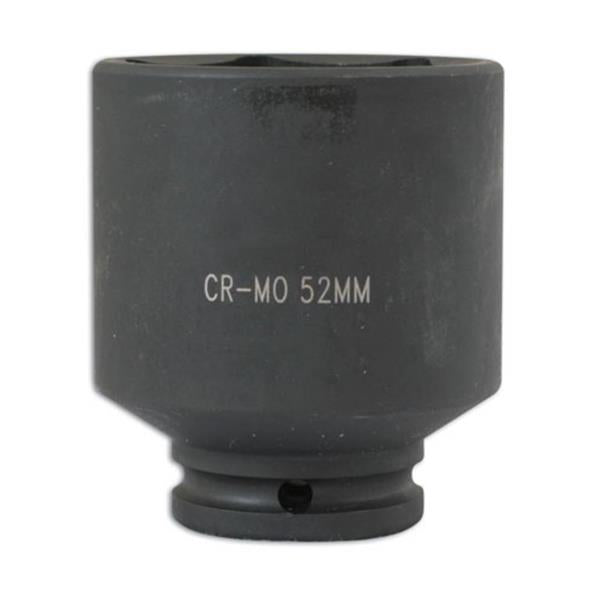 A black metal socket tool with the text 'CR-MO 52MM' printed in white on its side, shown against a plain white background.