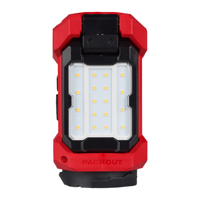 Red and black work light with 'Packout' branding on a white background