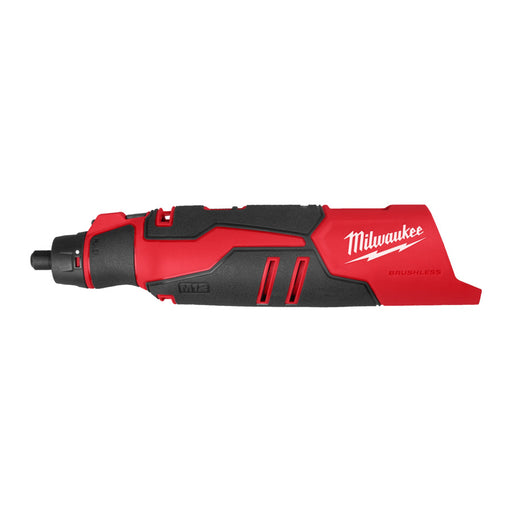 Red and black Milwaukee rotary tool on a white background