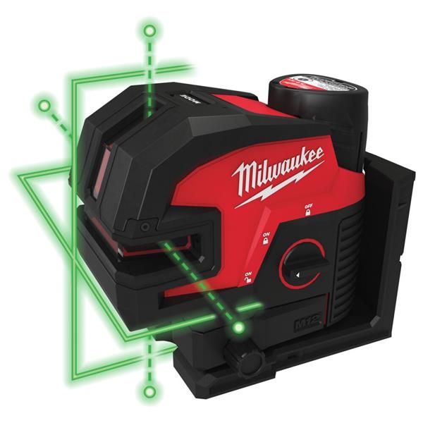 Milwaukee M12CLL4P-301C M12 Cross Line with 4 Points Laser, 1x Track Clip, 1x Target Plate (1x3Ah)