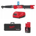 Milwaukee torque wrench with drill, battery, and case on a white background