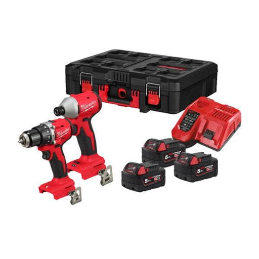 milwaukee power tool kit with impact driver, drill, three batters and a charger with a packout box 