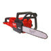Red and black Milwaukee chainsaw on a white background