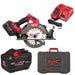 Milwaukee cordless circular saw with battery and charger on a white background