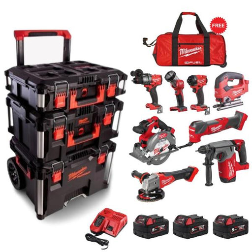 milwaukee packout 8 piece kit with roller bag
