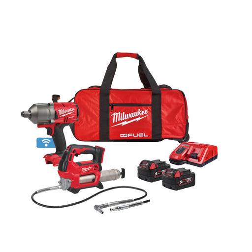 Milwaukee tool kit with impact wrench and grease gun