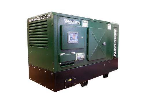 A green and black Macgen portable generator set shown from a three-quarter angle against a plain white background.